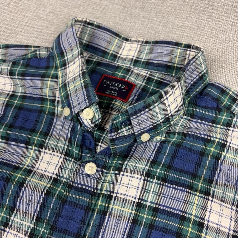 UNTUCKit Shirt Mens Large Blue Green Plaid Long Sleeve Button Down Cotton Casual
